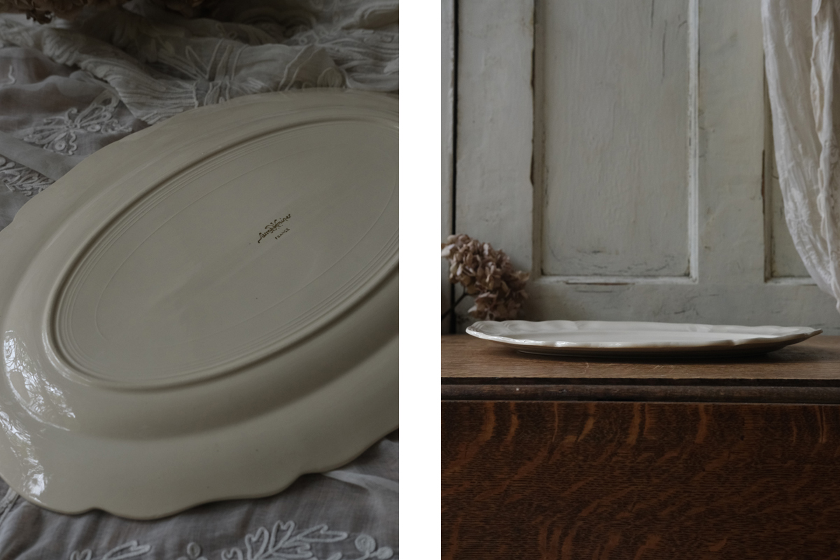 フランスアンティーク　ディゴワン サルグミンヌ 花リム オーバルプレート　大皿 フランスアンティーク ディゴワン サルグミンヌ 花リム オーバル